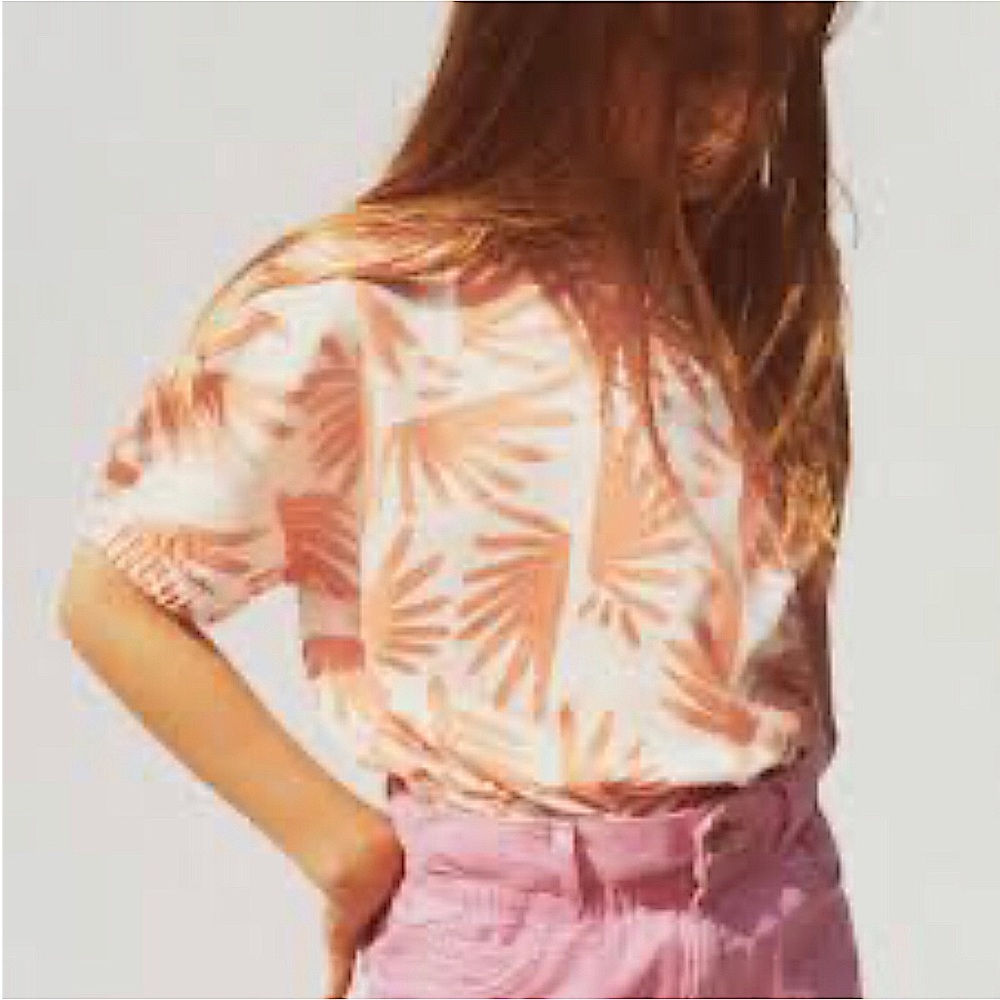 Zara Cream and Orange Boxy T-Shirt